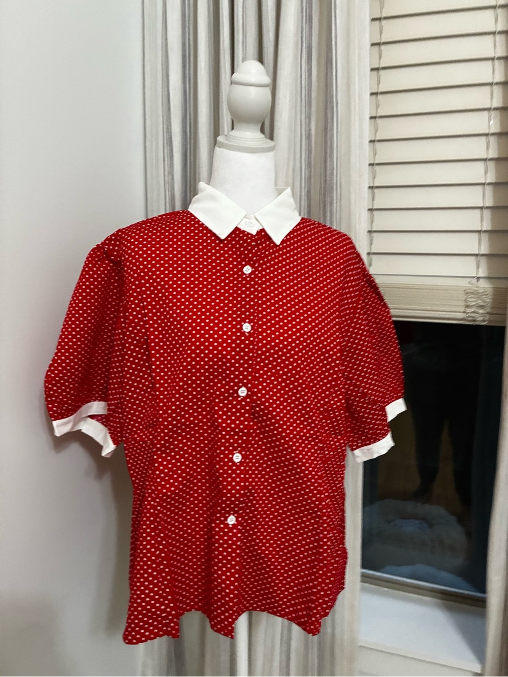 Tulip B Red Polka Dot Blouse with White Contrast Collar